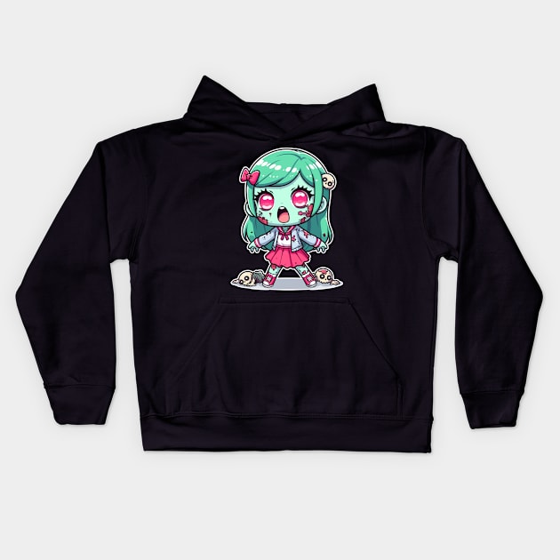 Zombie Skull Kawaii Girl Kids Hoodie by DesignDinamique